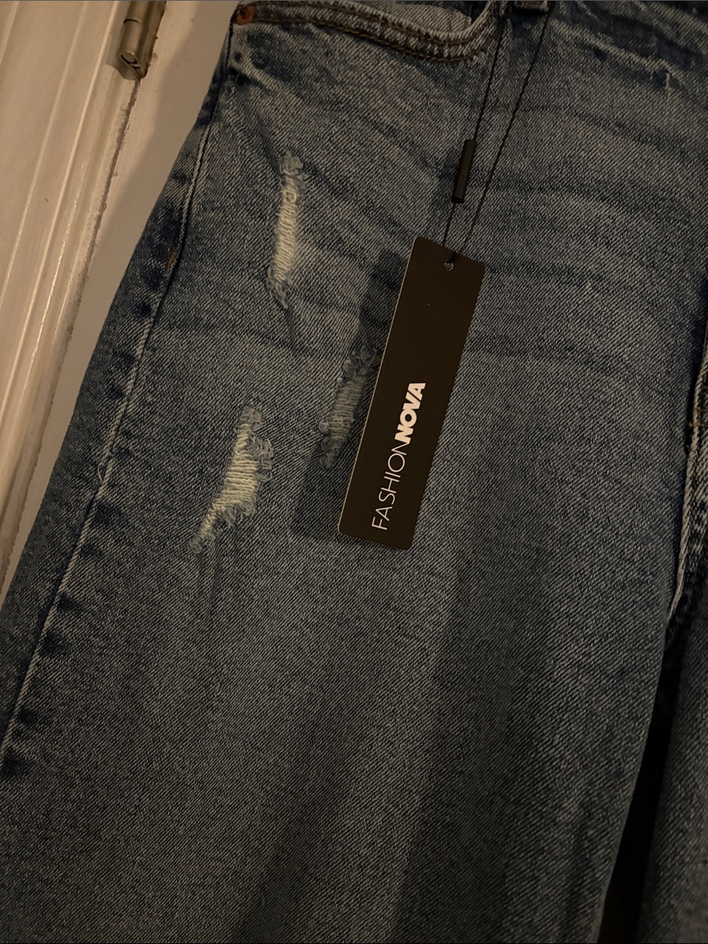 Fashion Nova Light Blue Wide-Leg Distressed Jeans - Picture 3 of 5
